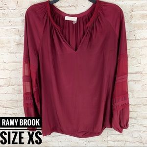Ramy Brook Burgundy Long Sleeved Sheer Blouse